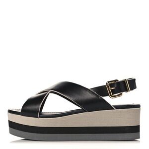 Fendi Nappa Criss Cross Platform Sandals 36.5 Black White